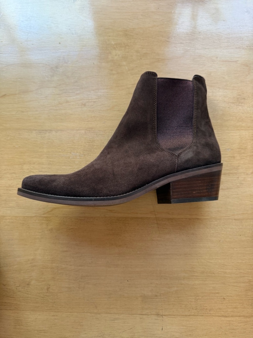 Penelope Chilvers Brown Suede Chelsea Ankle Boot with Stacked Heel